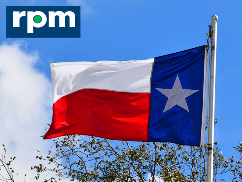 Texas flag and the RPM logo to illustrate energy efficiency solutions