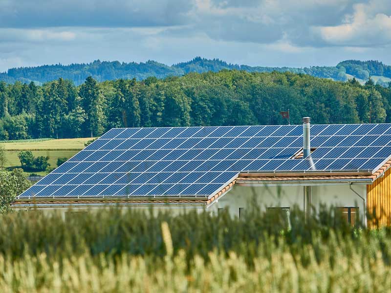 Utility's roof covered with solar panels to illustrate renewable energy can lower bills